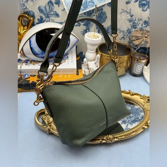 🆕 OROTON 🧿 NWOT Lily Zip Top Leather Crossbody, Olive - Picture 4 of 16